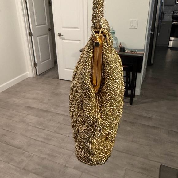 👑Vintage 1950s Gold Beaded Evening Bag NM Style - Picture 15 of 16